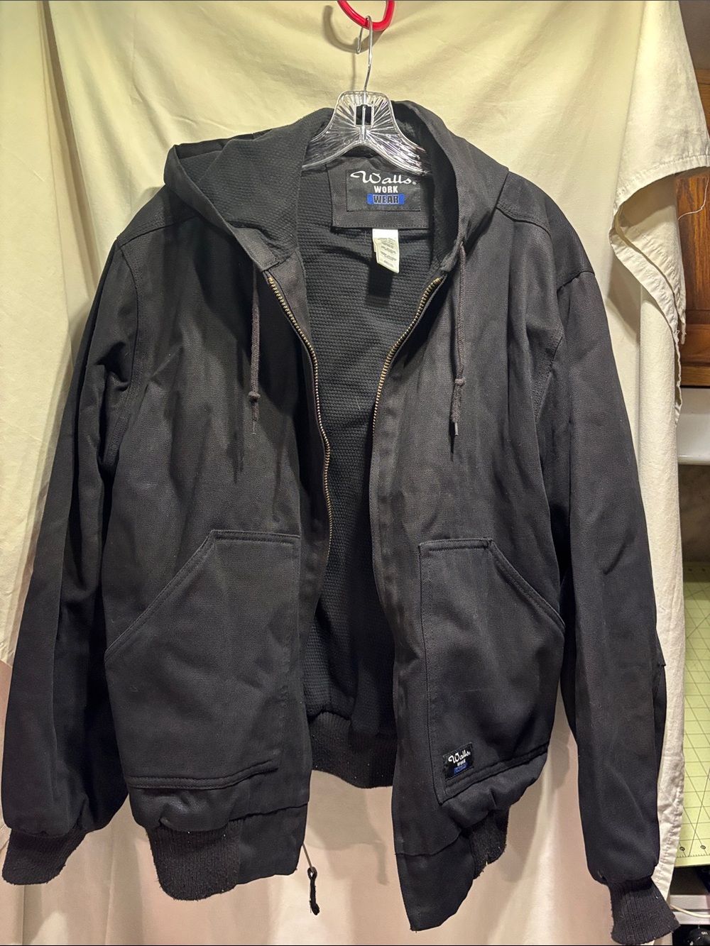 Walls Men’s Black Hooded Work Farm Chore Jacket size large